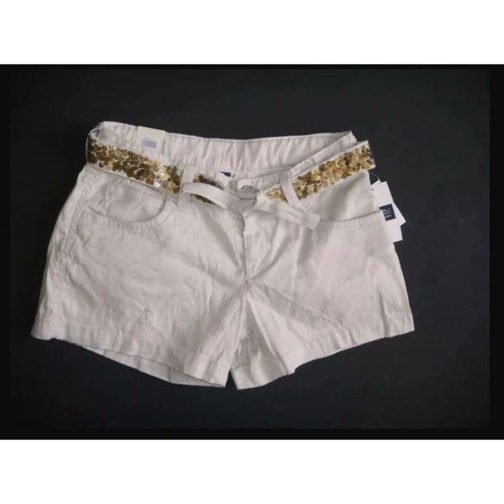 NEW Gap kids girls shorts 10 12 Havana beige gold sequin belt linen blend khaki